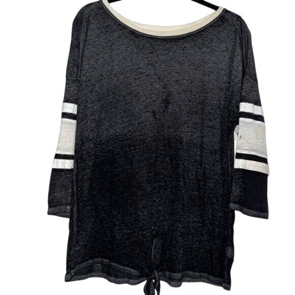 So Womens Relaxed Fit Black/Gray 3/4 Sleeve Top With Tie Hem XXL - Picture 1 of 8